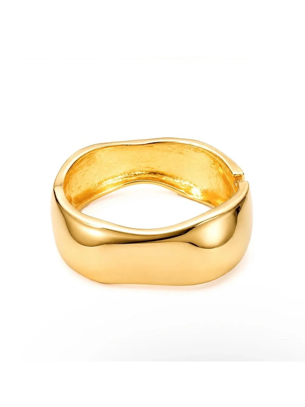 Polished Gold Wave Cuff Bracelet for Women